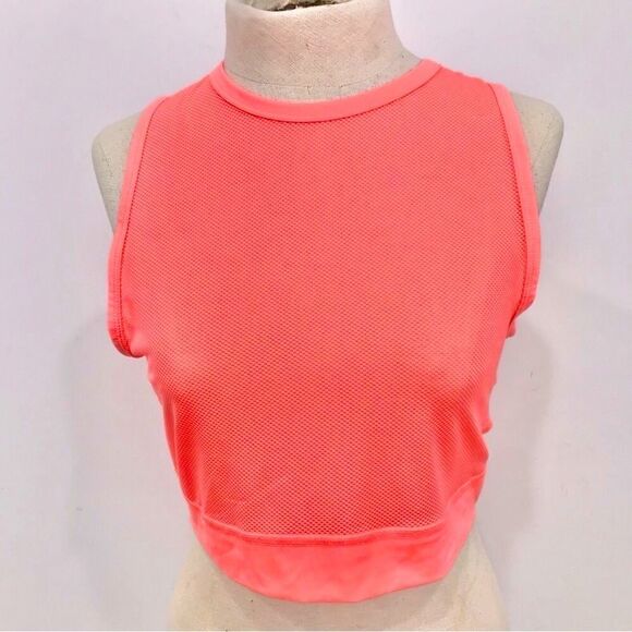 Nike Neon Coral Dri-Fit Breathable Mesh Cropped Tank Top - Picture 1 of 10